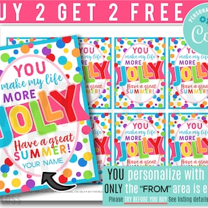 Editable Jolly Candy End Of Year Printable Tags, Lollipop Gift Have A Great Summer Friend Class School Teammate Classmate Sweets Treats Pink