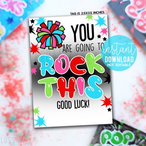 Cheer You Are Going To Rock This Good Luck Printable Gift Tags, Pop Candy Rocks Popping State Tournament Regionals Team Cheerleader Treats