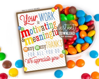 Employee Appreciation Printable Gift Tags, MM Teacher Week Candy Tag We Appreciate You PTA PTO School Staff Office Employees Coworkers Admin