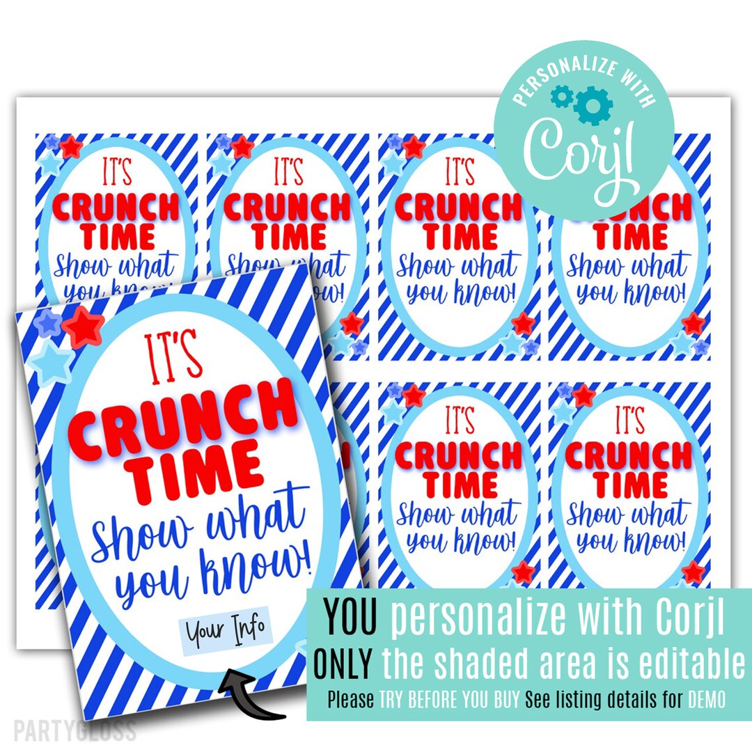 Editable Crunch Time Good Luck Printable Tag PTO PTA Test Taking Day