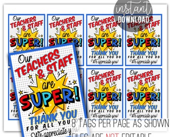 Teacher Appreciation Printable Tag | Super Hero Tags | Teacher Tags | Teacher Gift Tag | Teacher Thank You | Teacher Appreciation Tag | Hero