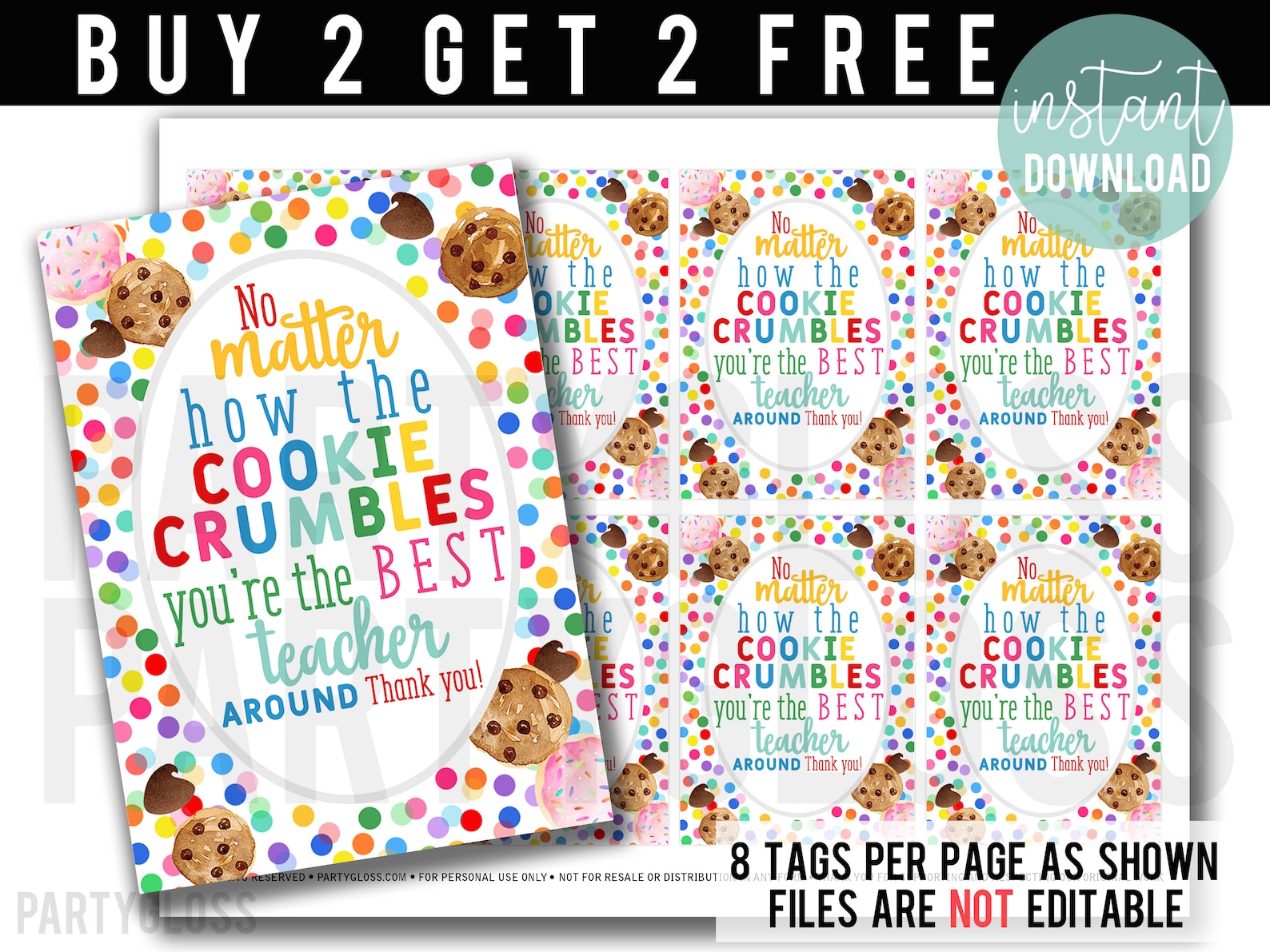 Cookie Teacher Appreciation Printable Tag Cookie Tags No - Etsy