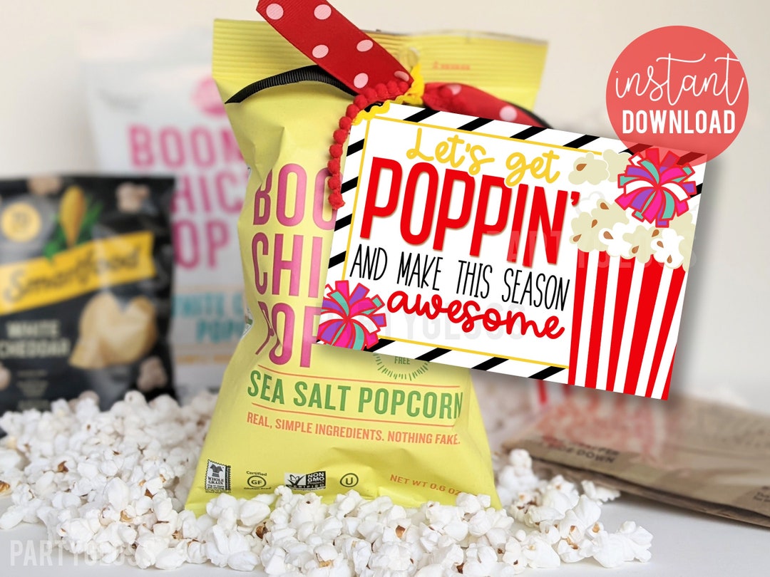 Cheer Team Popcorn Printable Gift Tags, Cheerleader Squad Our Team is ...