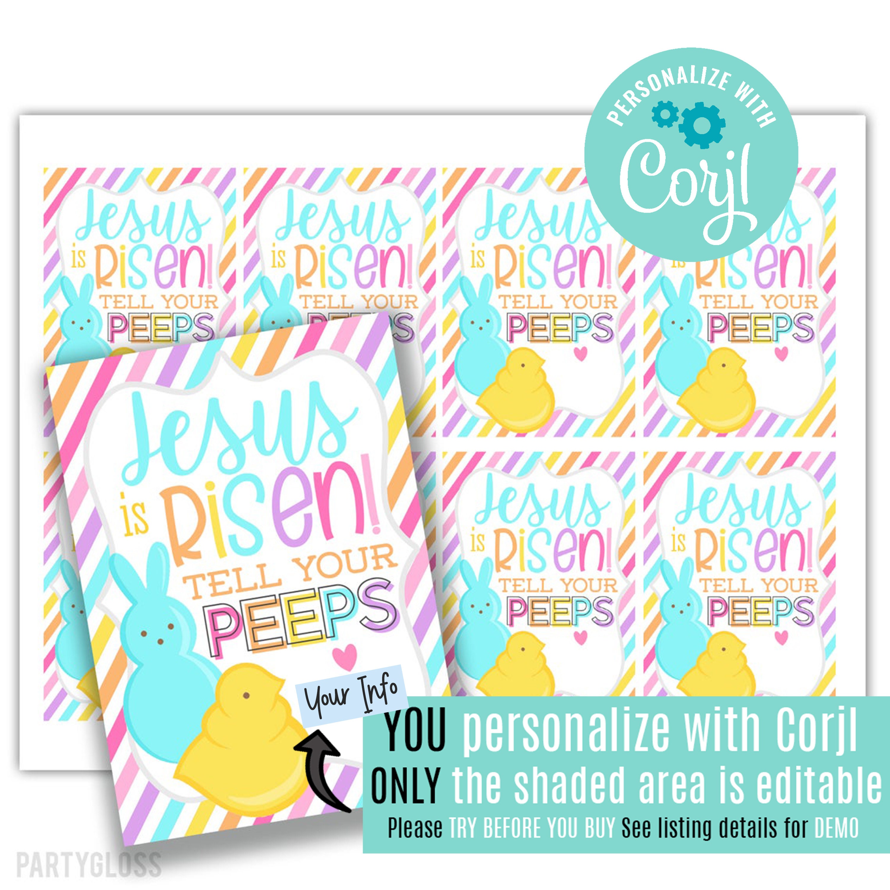 Editable Easter Peeps Printable Tags Jesus Is Risen Tell | Etsy