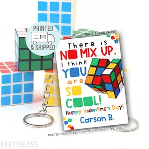 May include: A Valentine's Day card with a colorful Rubik's Cube design. The card says "There is NO MIX UP. I think YOU are SO COOL! Happy Valentine's Day! Carson B."