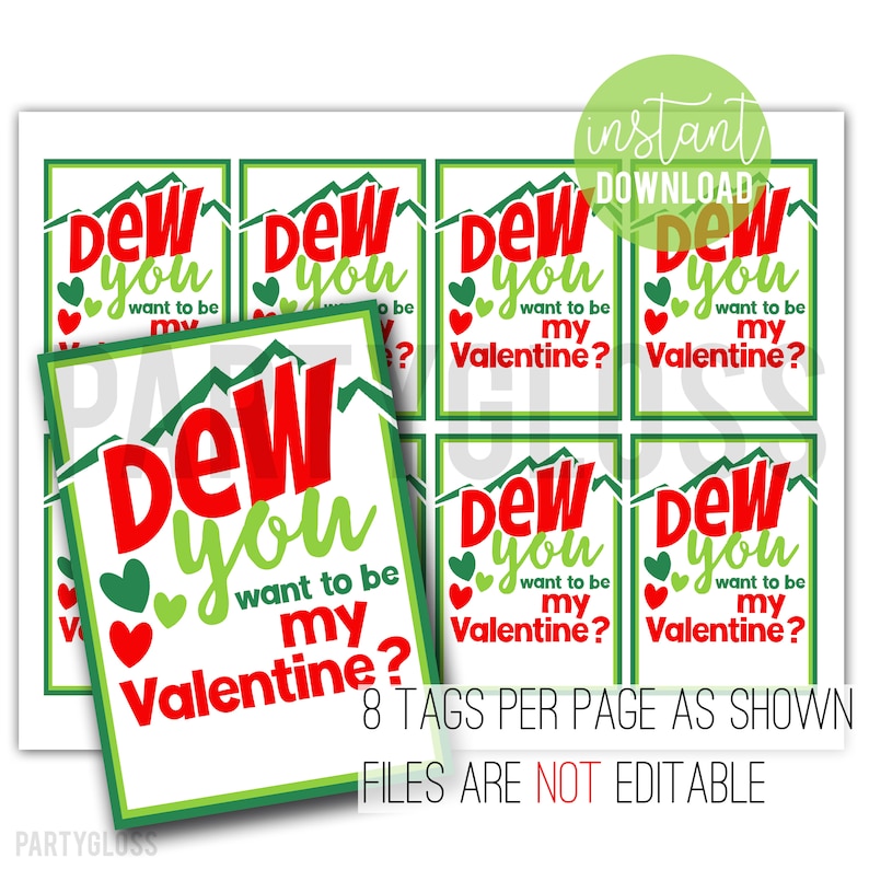 Valentine's Day Printable Tag Dew You Want to Be My - Etsy