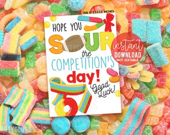 Football Sour Candy Printable Gift Tags, Good Luck Game Day, Jamboree, State, Playoffs,  Sour The Competion's Day Printables, Gummy, Kids