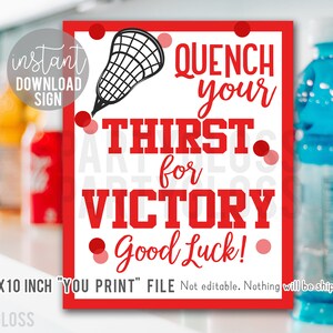 Red Lacrosse Good Luck Printable 8x10 Inch Sign, Étanchez votre soif de victoire Sports Drink Cooler Sideline Tournament Match Practice Game