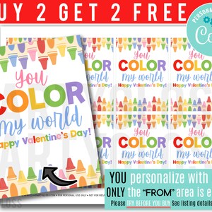 Editable Crayon Valentine's Day Printable Tags, You Color My World ...