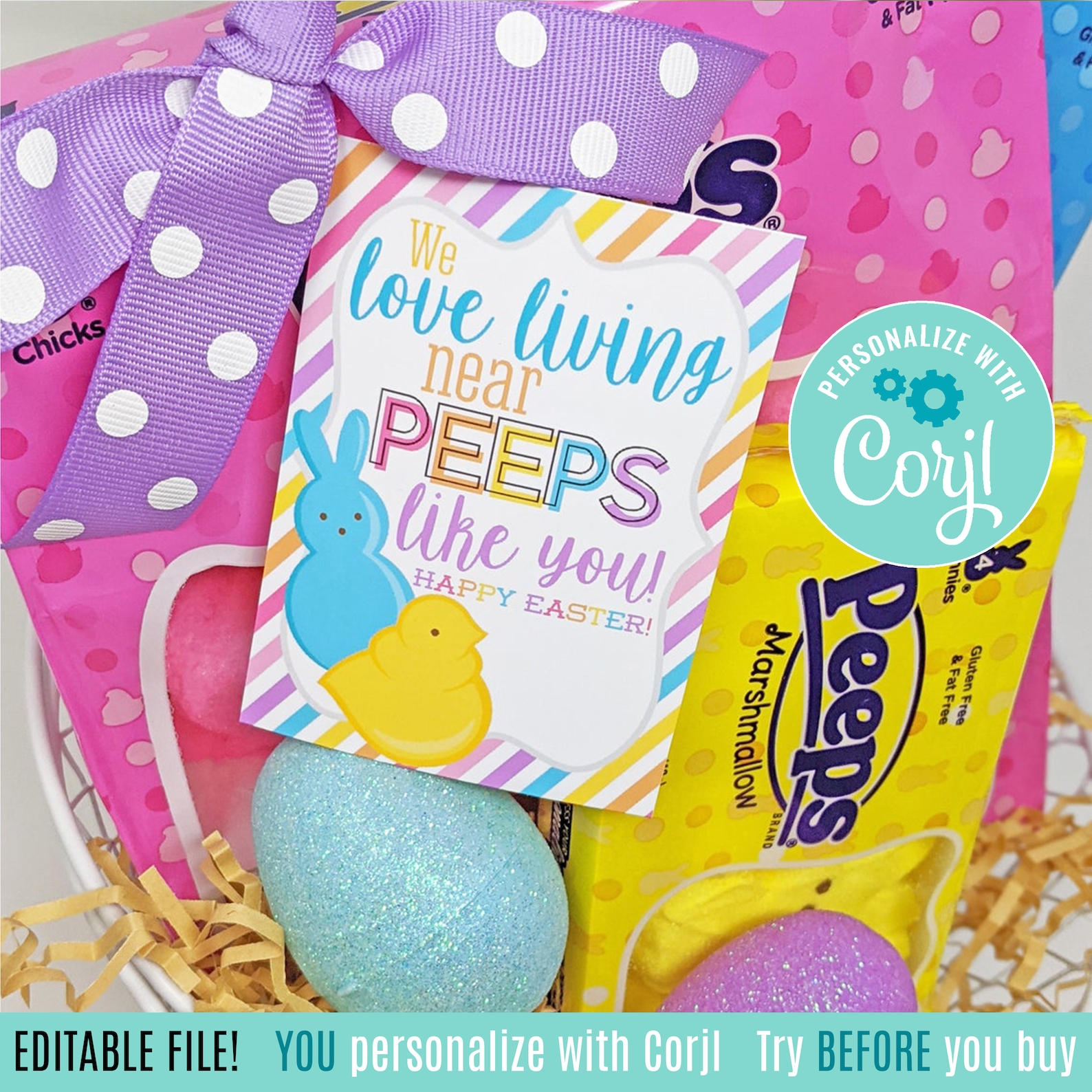 Editable Easter Peeps Printable Tags Neighbor Gift Tag - Etsy