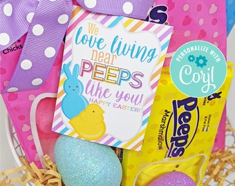 Editable Easter Neighbor Appreciation Printable Tags, Love Living Near Peeps Like You Neighborhood Association Friends Dorm Residents RA