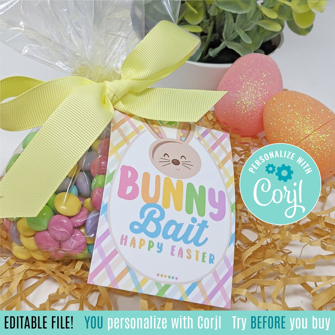 Editable Bunny Bait Printable Tags, Happy Easter Treat Basket Tag
