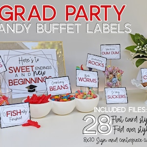Graduation Candy Buffet Labels, Grad Candy Bar Labels Grad Night Party Treats Graduation Candy Labels Graduation Candy Signs Food Labels