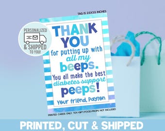 Diabetes Support Appreciation Gift Tags Personalized Printed & Shipped Type 1 Peeps With Beeps Classmate Thank You T1D T2D Diabetic Gift Tag