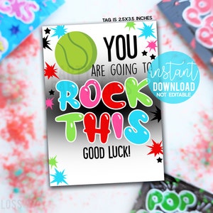 Étiquettes-cadeaux imprimables Vous allez jouer au tennis, cadeaux de l'équipe Pop Candy Rocks Tournoi Match Championnat régional d'État