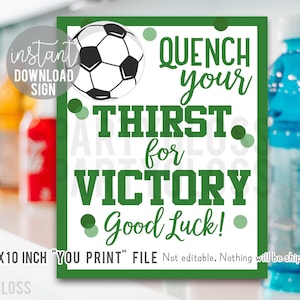 Panneau imprimable de 8 x 10 pouces de football vert bonne chance, étanchez votre soif de victoire Sports Drink Cooler Match Practice Game Station d'hydratation