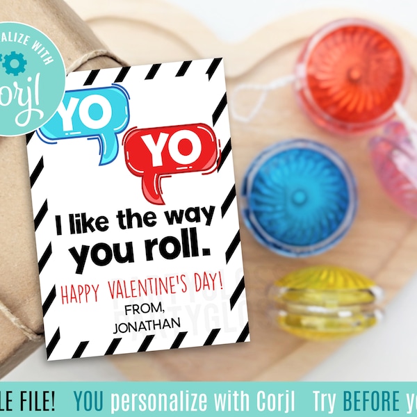 Editable Yo Yo Valentine's Day Printable Tags, Non Food, The Way You Roll Valentine Boy Coach Friend Class Team Teammate Classmate Neighbor