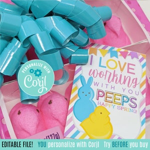 Editable Easter Peeps Appreciation Printable Tags Team Member Staff I Love Working With You Peeps Happy Spring Coworker Employee Office