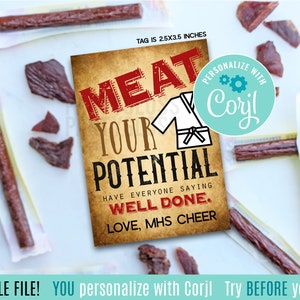 Editable Martial Arts Meat Your Potential Printable Gift Tags, Jiu Jitsu Karate Judo State Tournament Competition Beef Jerky Slim Stick Jim