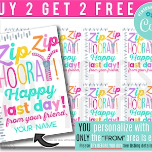 Editable Zip Bracelet End Of The Year Printable Tags Non Food Zip Zip Hooray Happy Last Day Summer Friend Class Team Teammate Classmate Pink