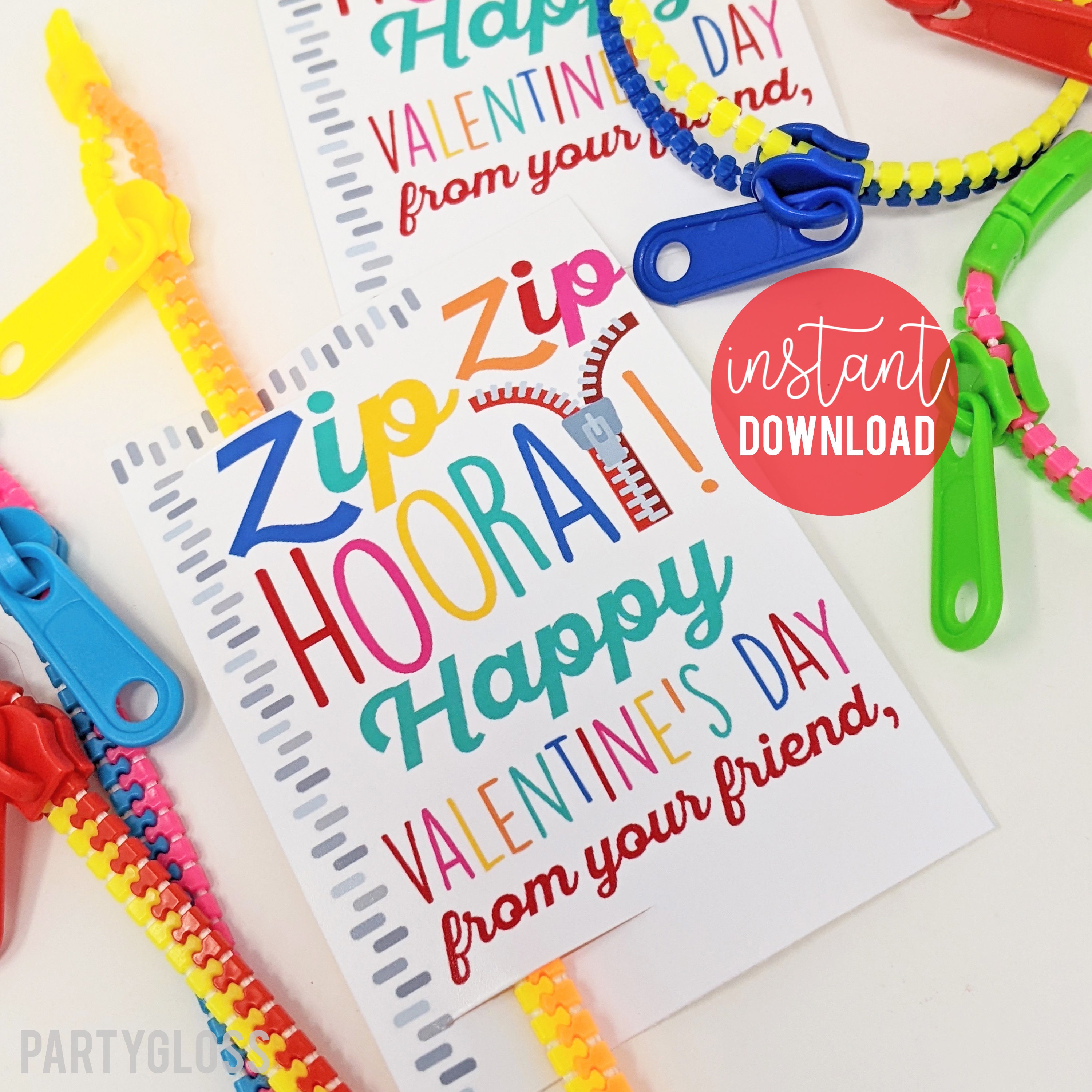 Zipper Bracelet Valentine's Day Printable Tag, Zip Zip Hooray Valentine Non Food Class Valentine Team Teammate Classmate Friend Neighbor Bus