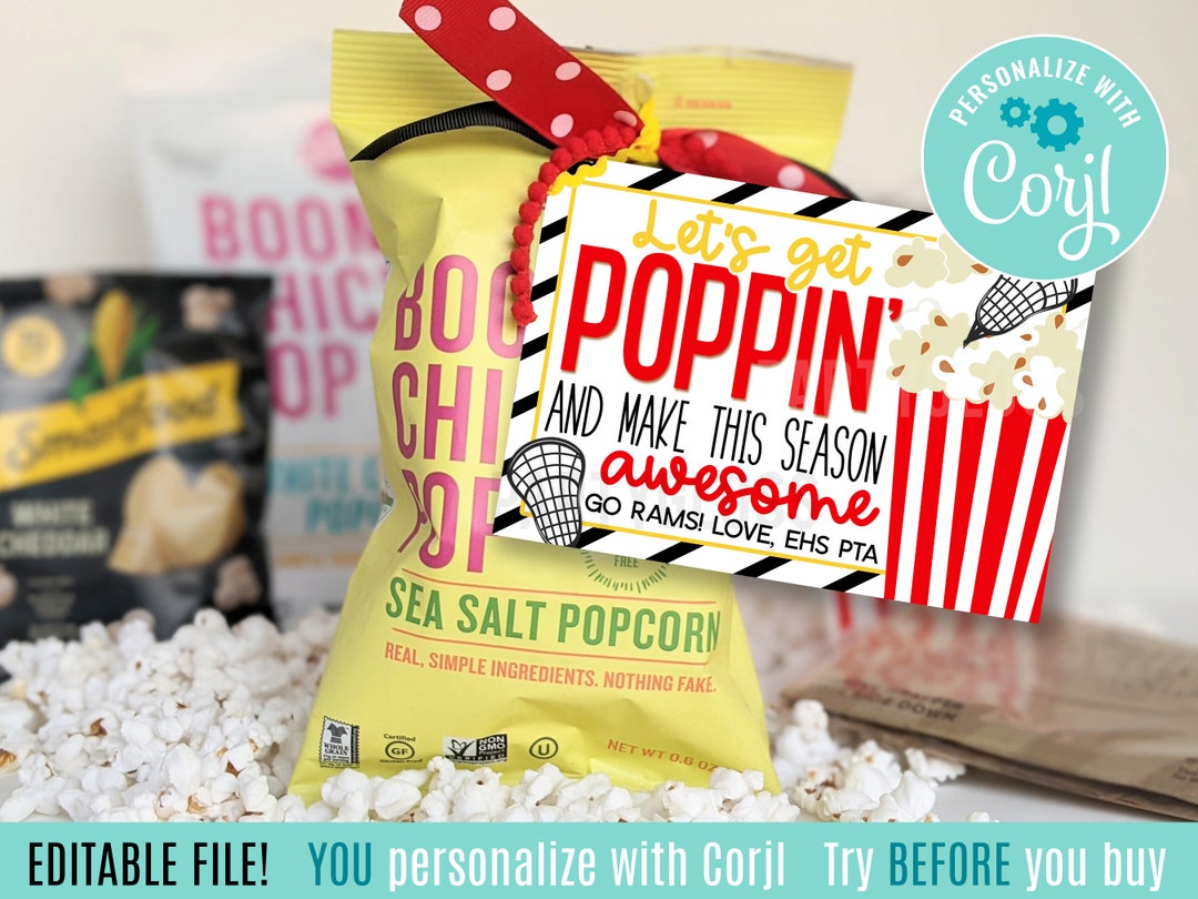 Editable Lacrosse Team Printable Gift Tags, Microwave Popcorn Card Let