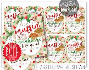 Muffin Printable Tags | Christmas Muffin Tag | Neighbor Christmas Gift | Neighbor Gift | Neighbor Muffins | Muffin Gift Tags For Neighbors