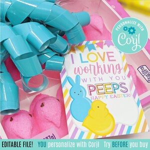 Editable Easter Work Appreciation Printable Tags Team Member I Love Working With You Peeps Coworker Spring Employee Staff Office Business