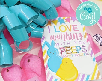 Editable Easter Work Appreciation Printable Tags Team Member I Love Working With You Peeps Coworker Spring Employee Staff Office Business