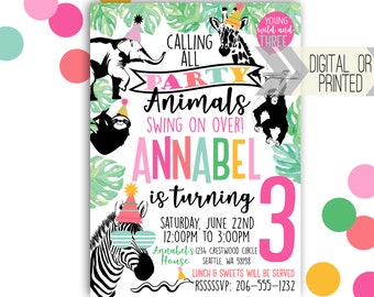 Party Animal Invitation - Digital or Printed | Party Animal Printable | Two Wild | Party Animals Zoo Invite | Jungle Theme | Wild Three