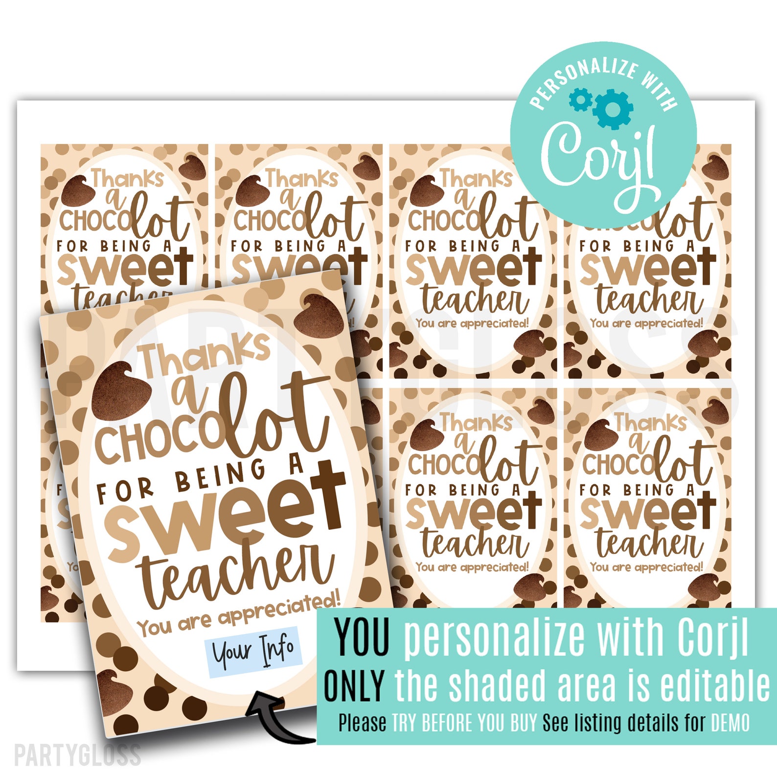 Editable Chocolate Teacher Appreciation Printable Tag Etsy