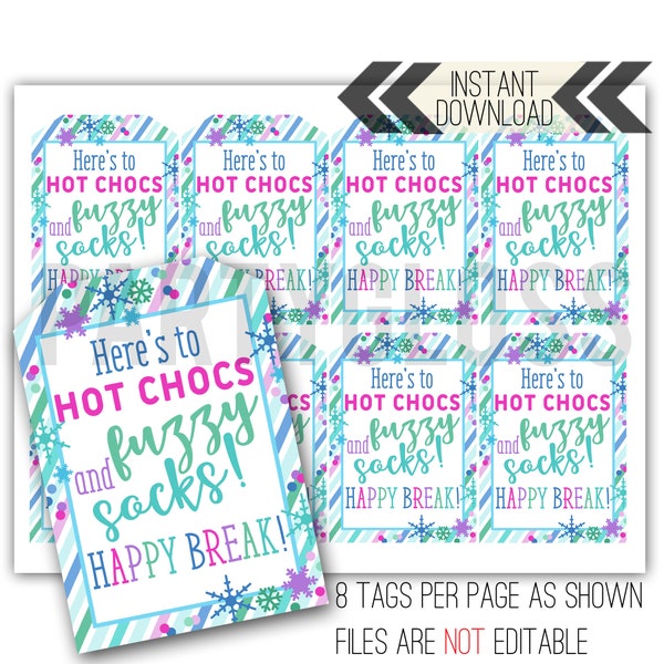 Teacher Holiday Gift Printable Tag | Holiday Break Teacher Tag | Holiday Teacher Tag | Staff Gift | Hot Chocolate | Coffee Latte | Socks