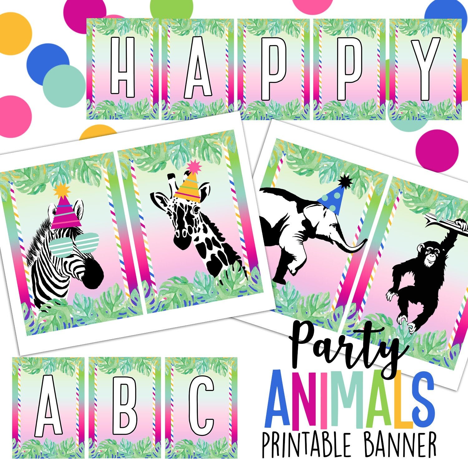 Party Animals Printable Banner Instant Download Party Etsy