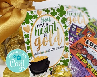 Editable St. Patrick's Day Printable Tags, Heart of Gold Gift, I'm So Lucky To Work With You Coworker Office Staff Team Volunteer Employee