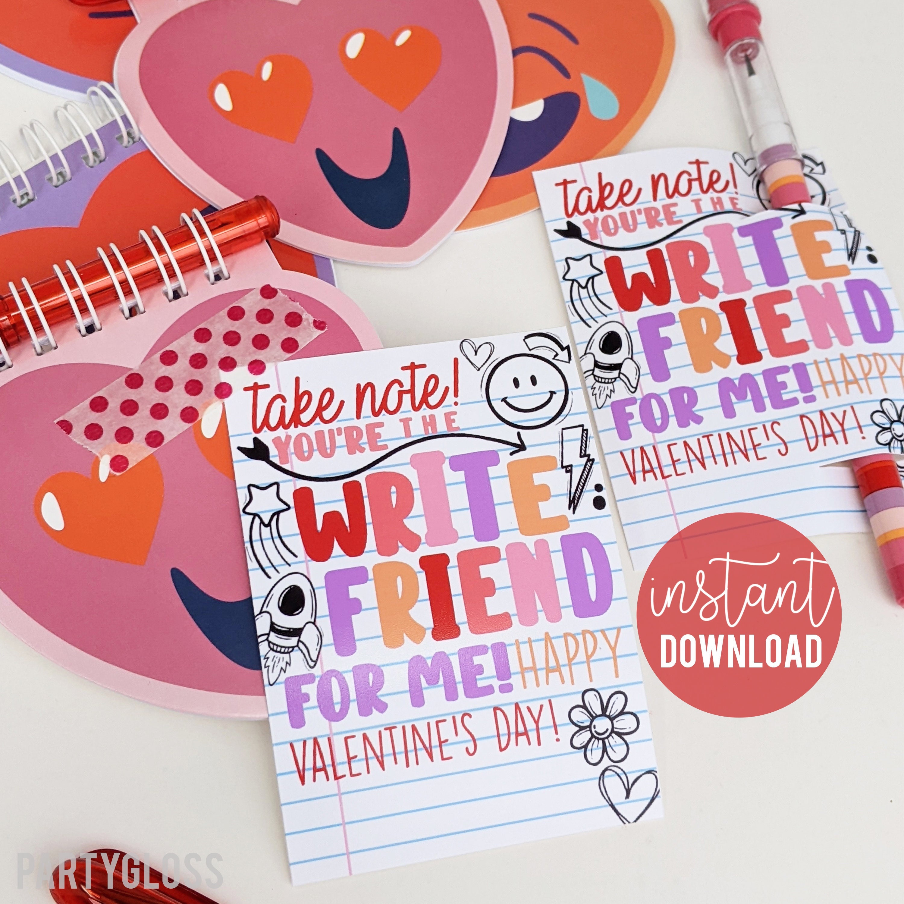 Write Friend Valentine's Day Printable Tags Pencil Pen Take Note Pad ...