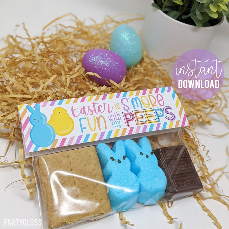 S'mores Peeps Printable Bag Toppers, Happy Easter Tag, Smores Gift S'more Fun With My Peeps Ziploc Team Class Office Staff Coworker Student image 1