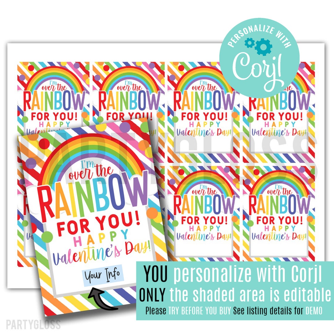 Editable Rainbow Valentine's Day Printable Tags Over the Rainbow Candy ...