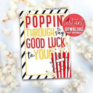 Muziek Popcorn Good Luck Afdrukbare cadeaukaartjes, Popping Poppin Bag Snack Tag Regionals Koor Marching Band Prestatieorkest Je hebt dit