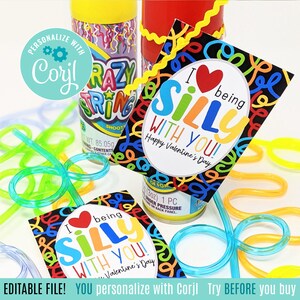 Bearbeitbare Valentinstag druckbare Tags Crazy Straw Valentine String Putty Liebe sein Albern Klasse Freund Nachbar Teamkollege Klassenkamerad Student
