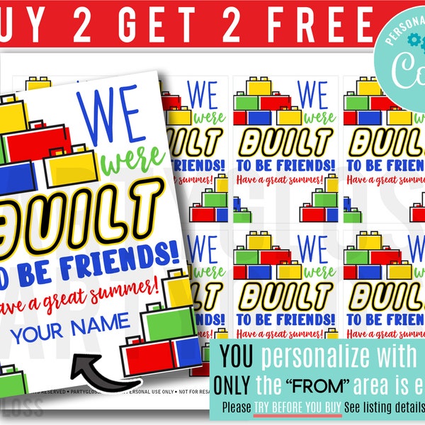 Editable Building Brick End Of The Year Printable Tags, Non Food Built To Be Friends Have A Great Summer Tag Friend Class Teammate Classmate