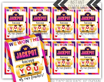 Jackpot Teacher Appreciation Lottery Ticket Gift Tags, Back To School First Day Lucky To Have You Teachers Week Thank You We Won The Lotto