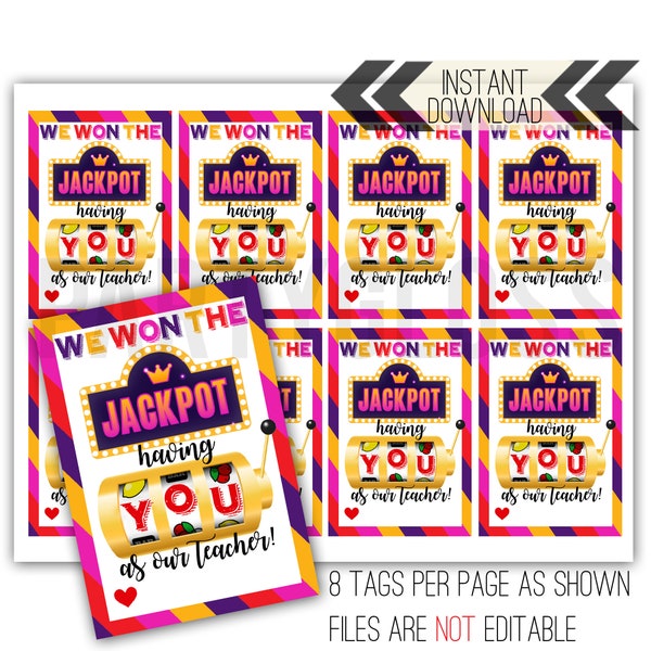 Jackpot Teacher Appreciation Lottery Ticket Gift Tags, Back To School First Day Lucky To Have You Teachers Week Thank You We Won The Lotto