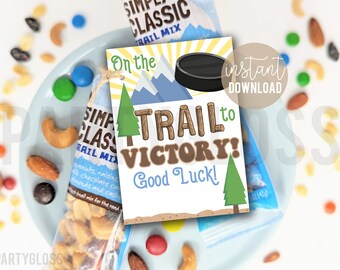 Etiquetas de regalo imprimibles de Hockey Trail Mix, en el camino hacia la victoria, práctica de buena suerte, acondicionamiento, juego de playoffs, refrigerios para el equipo, etiqueta de golosinas