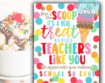 Ice Cream Sundae Teacher Appreciation 8x10 Printable Sign Teachers Lunch Staff Appreciation PTO PTA Themes Sundae Bar Faculty Treats