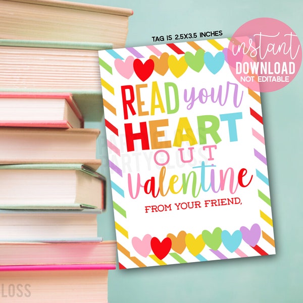 Bookmark Valentine's Day Printable Gift Tag, Book Lover Non Food, Class Valentine, Read Your Heart Out Valentines Daycare Neighbors Books