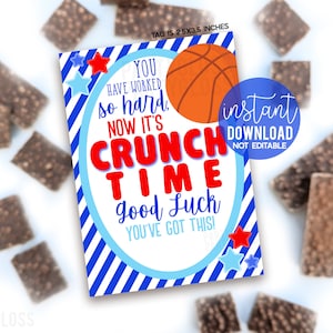 Étiquettes cadeaux imprimables Basketball Crunch Time Good Luck, Barre de chocolat Bonbons Régionaux Playoffs d'État le jour du match par équipe Gâterie pour coéquipier, vous l'avez reçu
