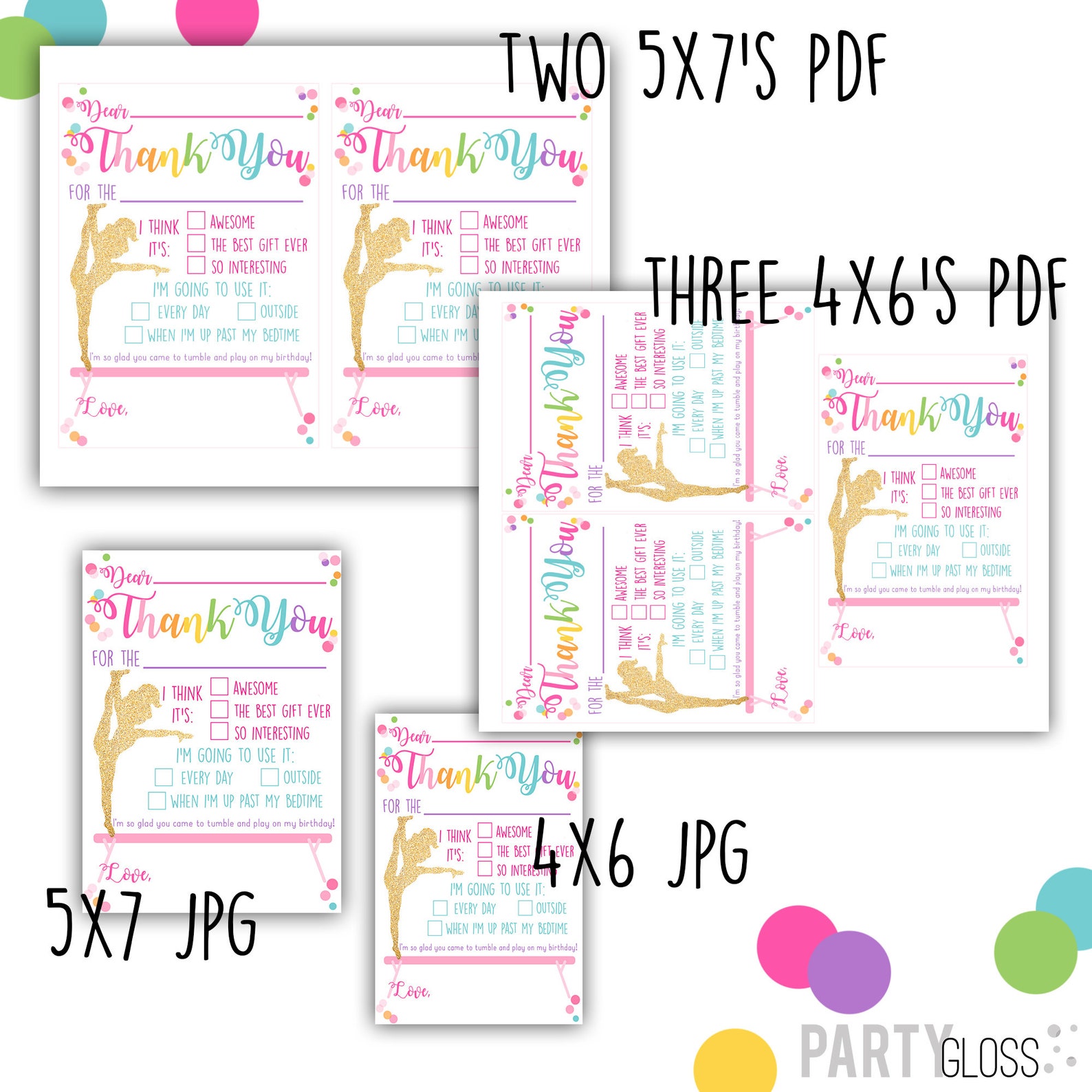 Gymnastics Party Printable Thank You Card | Tumble | Fill in the Blank ...