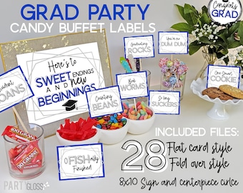 Graduation Candy Buffet Labels | Candy Bar Labels | Grad Party | Graduation Candy Labels | Graduation Candy Signs | Blue Silver Blue Grey
