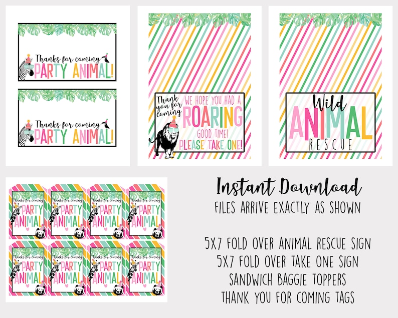 Party Animals Instant Download Birthday Party Package Party Animal Zoo Printable Party Wild One Two Wild Young Wild and Three Party image 3