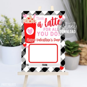 Valentine&#39;s Day Coffee Printable Gift Card Holder, Teacher Gift Card Holder,  Staff Gift Ideas, Employee Gift, Thanks A Latte Valentine Card